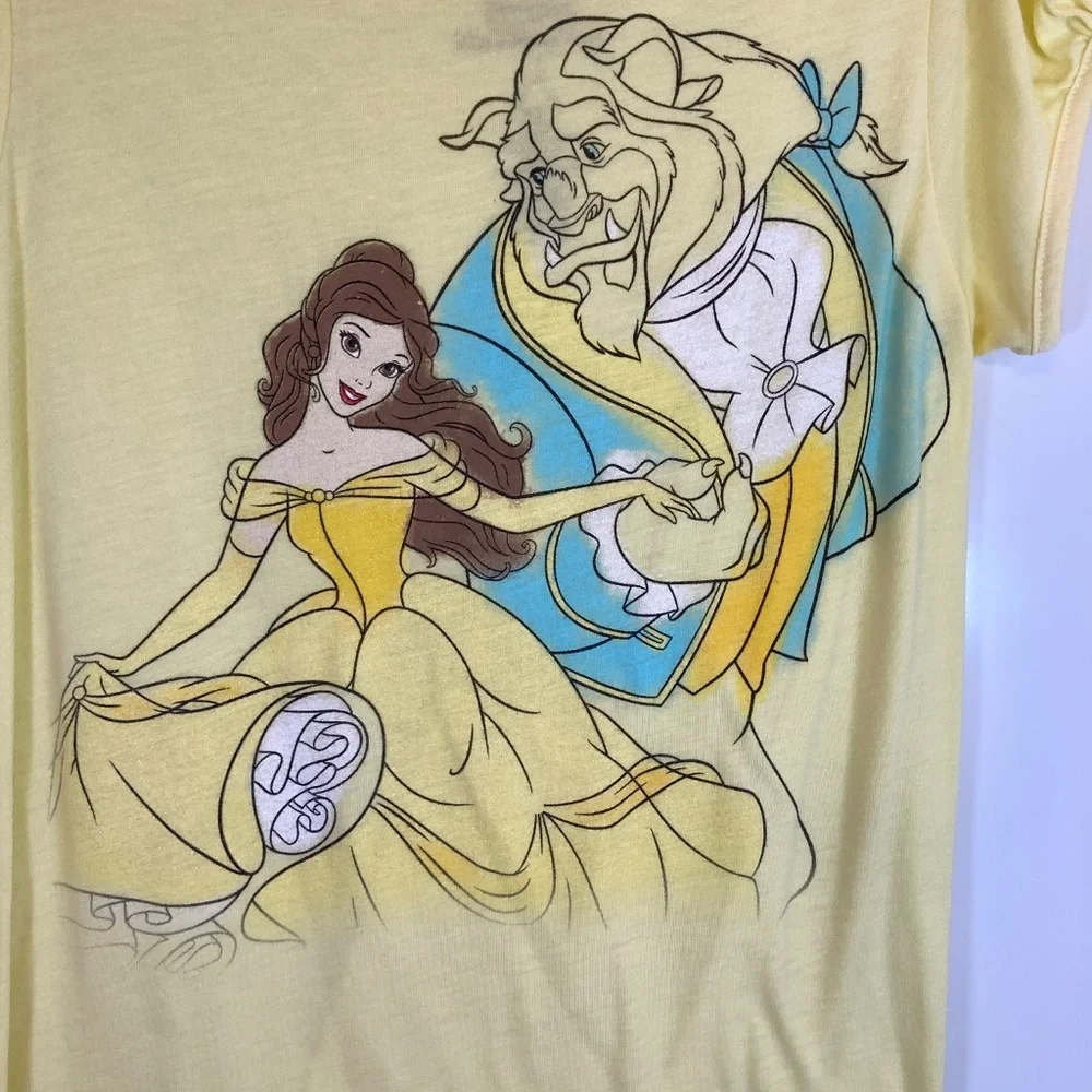 Beauty and the Beast Shirt YOUTH Sz XL Yellow Short Sleeve Glitter Disney